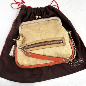 Coach Bag 13396 Bonnie Straw Foldover Orange Metallic Leather Kisslock Y2K